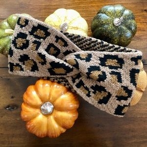 Leopard Print Winter Twist Front Ear Warmers
